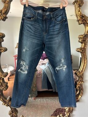 Judy Blue Boyfriend Fit Distressed Women’s Jeans - Dark Blue Rinse 13/31